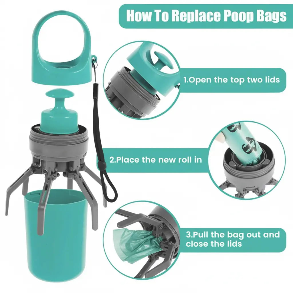 UFORU Portable Pet Poop Scooper with 6-Count Dog Waste Bag Holder & Dispenser, Compact Clean Essential Pet Supplies for Outdoor Use, Litter Scoop