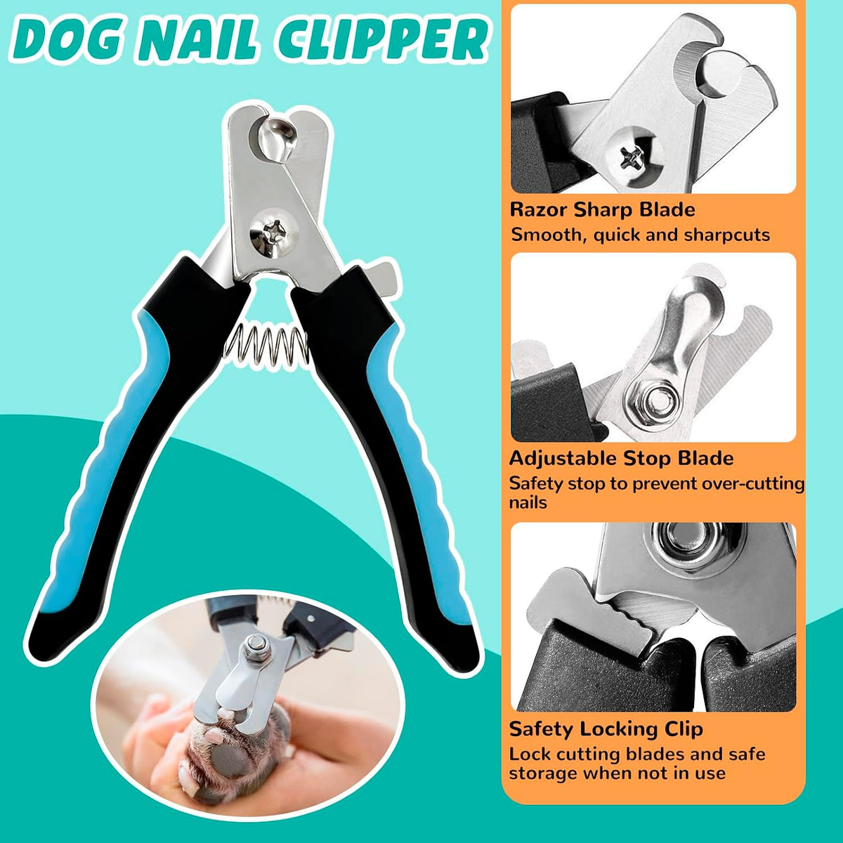 Included pet nail clippers with safety guard