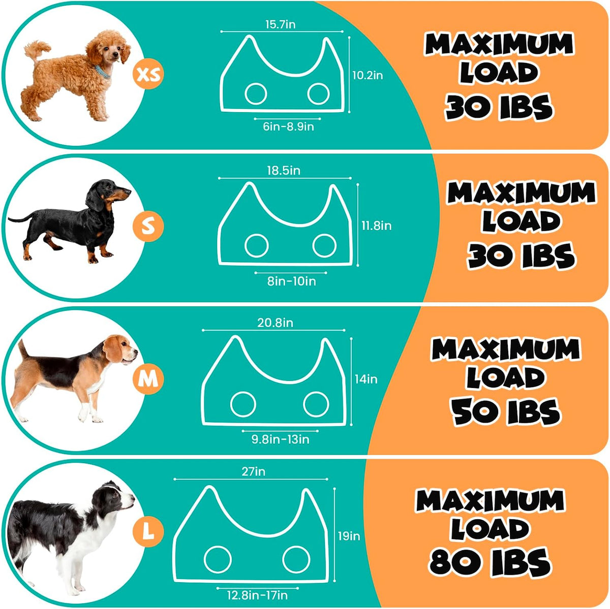Small pet grooming hammock size guide showing measurements and maximum load of 30 lb