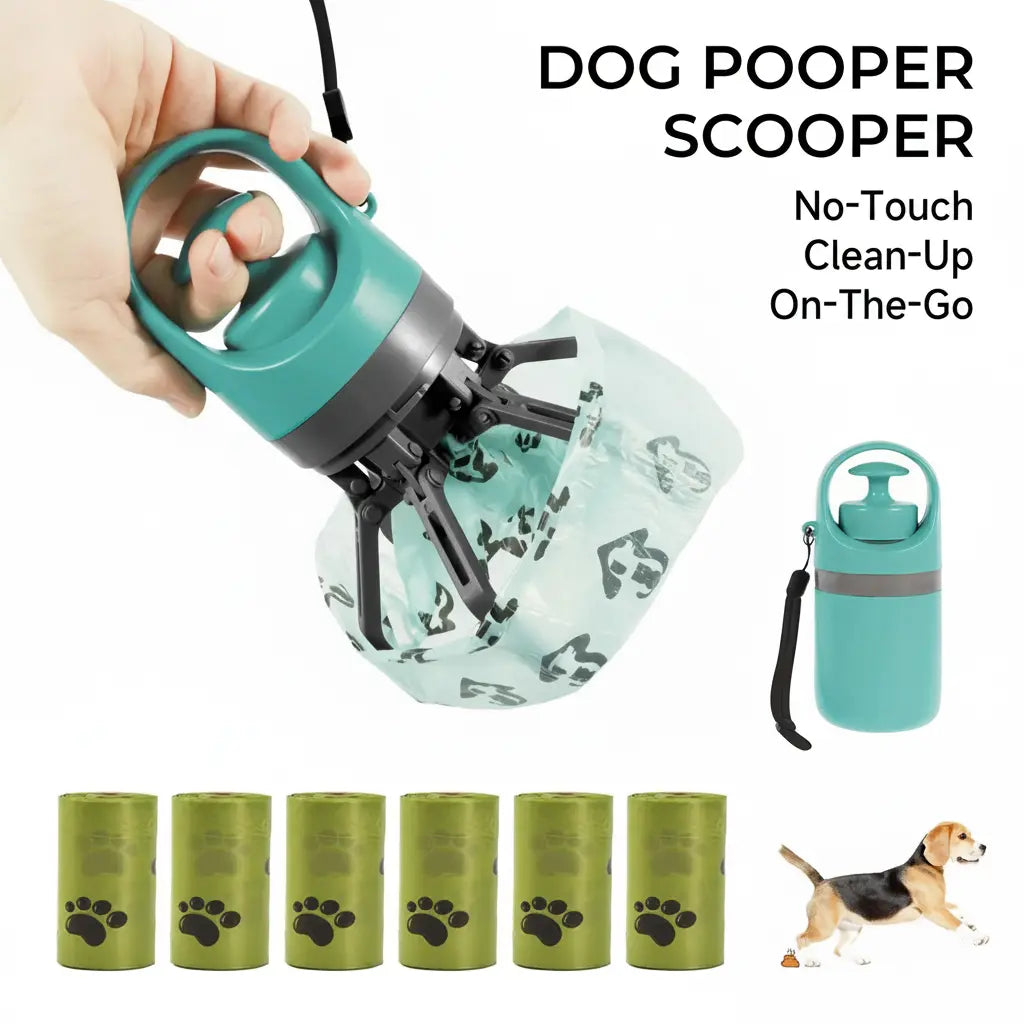 UFORU Portable Pet Poop Scooper with 6-Count Dog Waste Bag Holder & Dispenser, Compact Clean Essential Pet Supplies for Outdoor Use, Litter Scoop