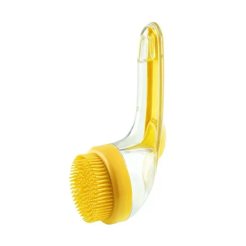 Yellow 2-in-1 pet bath brush with shampoo dispenser